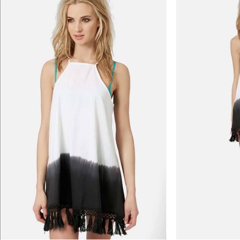 Topshop Black and White Dip Dyed Tassel Sundress